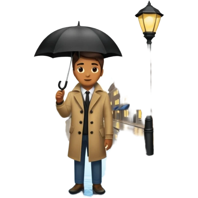 Man with umbrella + streetlight reflection emoji