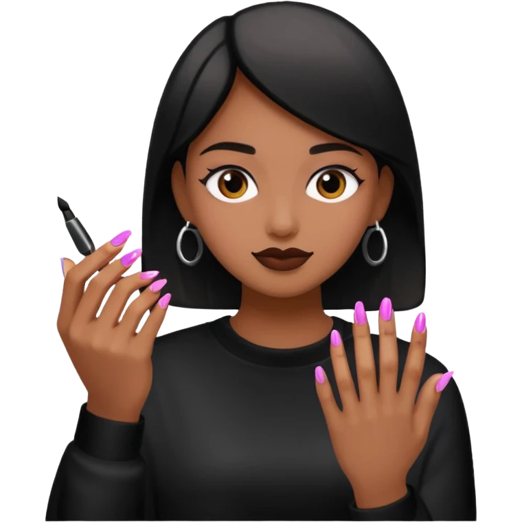 medium skin tone hand painting its nails black, simple and clear emoji