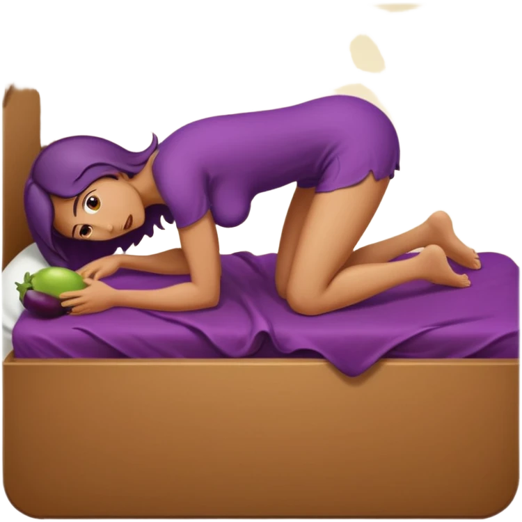  Woman nude bending over bed showing eggplant coming out of vagina emoji