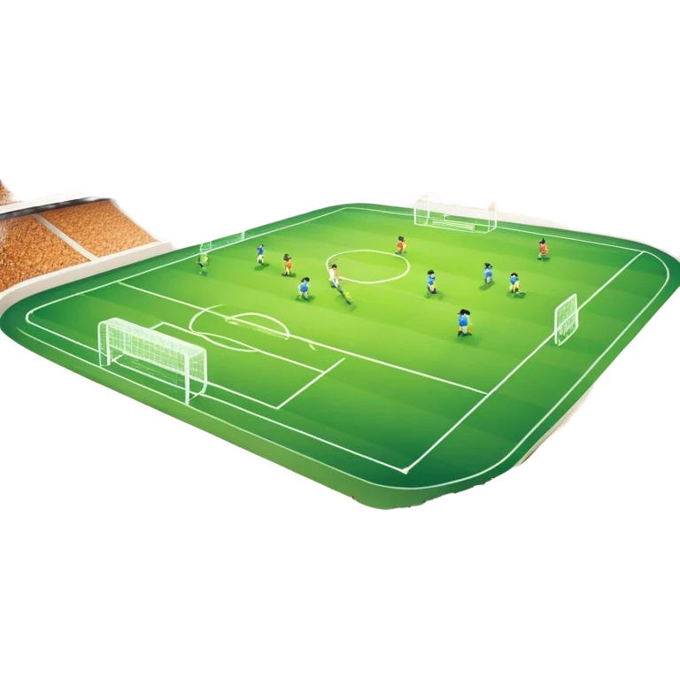 An icon showing a large, beautiful indoor stadium with soccer players on the field, actively playing. Fans cheer from the stands, creating a vibrant and energetic atmosphere. Bright lights shine down on the action, symbolizing the excitement of live sporting events. Transparent background. emoji