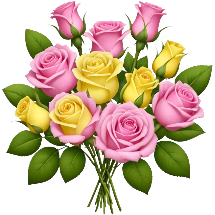 A mixed bouquet of pink roses and yellow lisianthus emoji