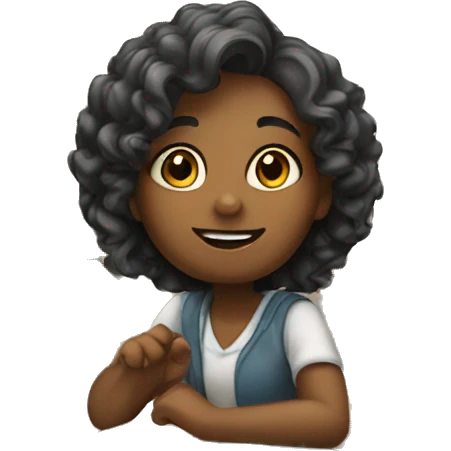 girl is sitting at school desk,  hand is raised emoji