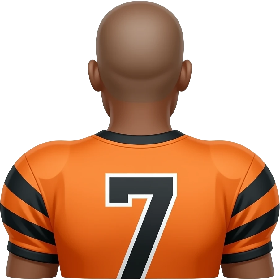 Make a American football player wearing the number 7, turned around, there skin color is light brown and the jersey is orange and black emoji