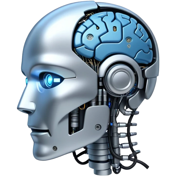 robot head with digital brain, AI emoji