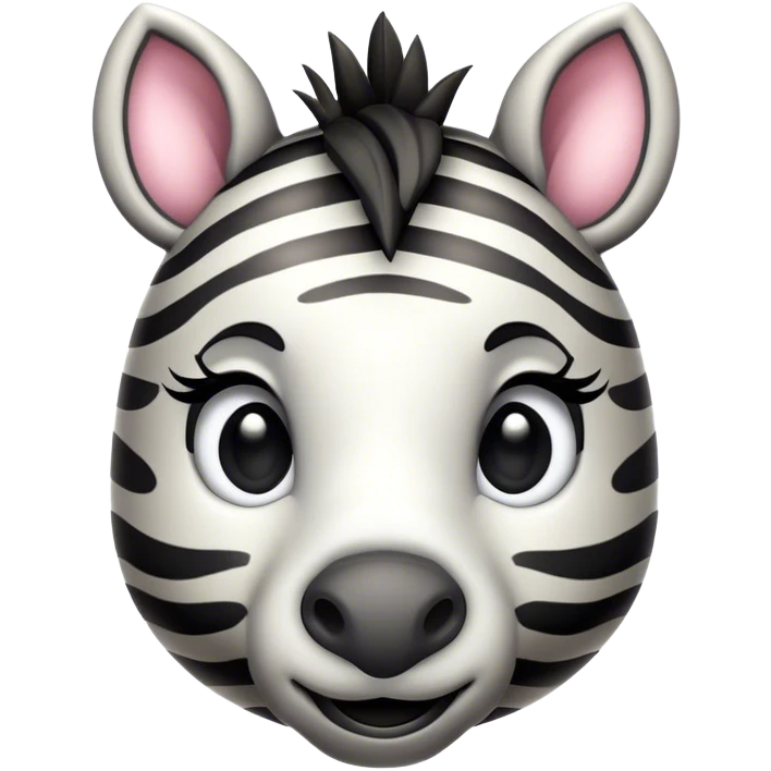 Cinematic Cute Zebra Portrait Emoji, Head tilted playfully and inquisitively, featuring a glossy, intricately striped Fur of black and white with round, sparkling eyes filled with curious wonder, Simplified yet irresistibly adorable features, highly detailed, glowing with a warm, friendly glow, high shine, affectionate and spirited, stylized with a touch of savannah whimsy, bright and endearing, soft glowing outline, capturing the essence of a mischievous yet loving zebra, so playful it feels like it could prance out of the screen and into your arms! emoji