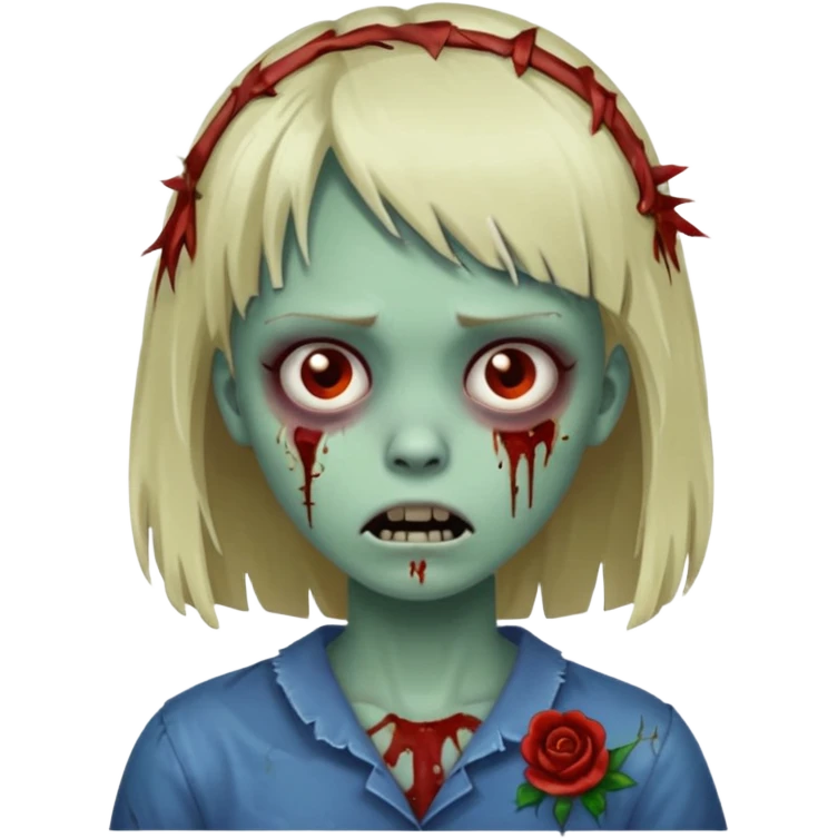 menina zumbi com a cara arranhada e franja emoji