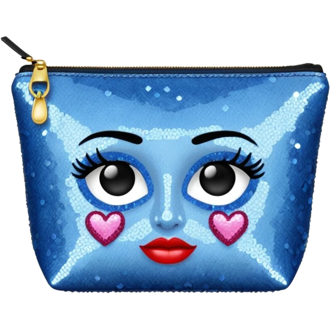 Denim makeup bag sequin emoji