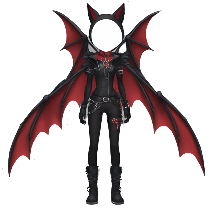 cool edgy black punk red ethereal fantasy nargacuga-bat-cat-Fakemon collar harness full body emoji