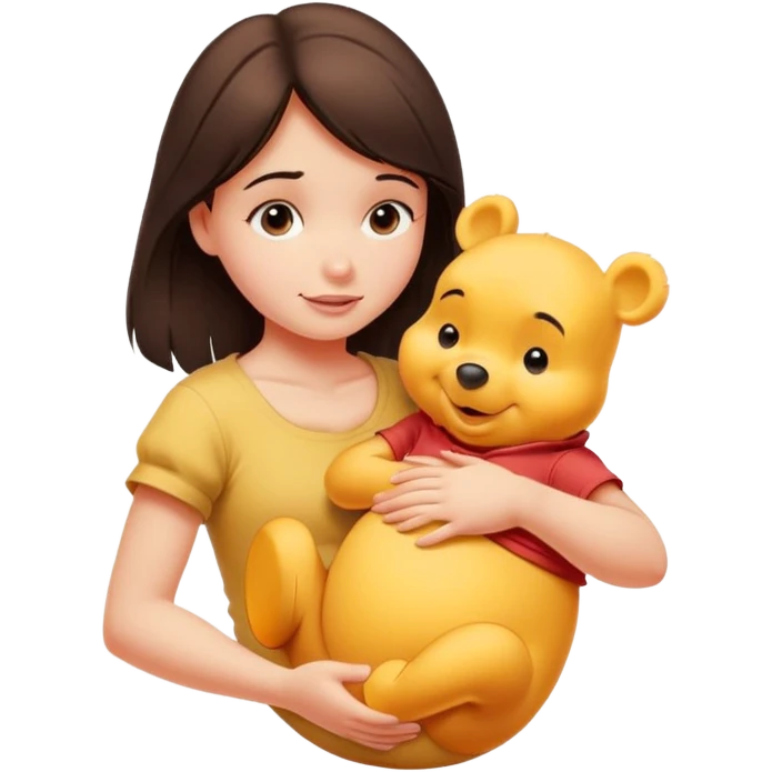 Pretty brunette girl scratching Winnie the Pooh’s belly emoji