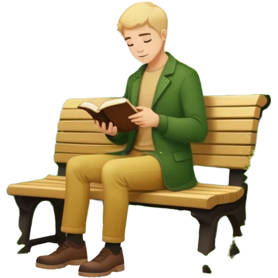 silhouette of white man sitting with book on bench surrounded by bushes gold color palette emoji