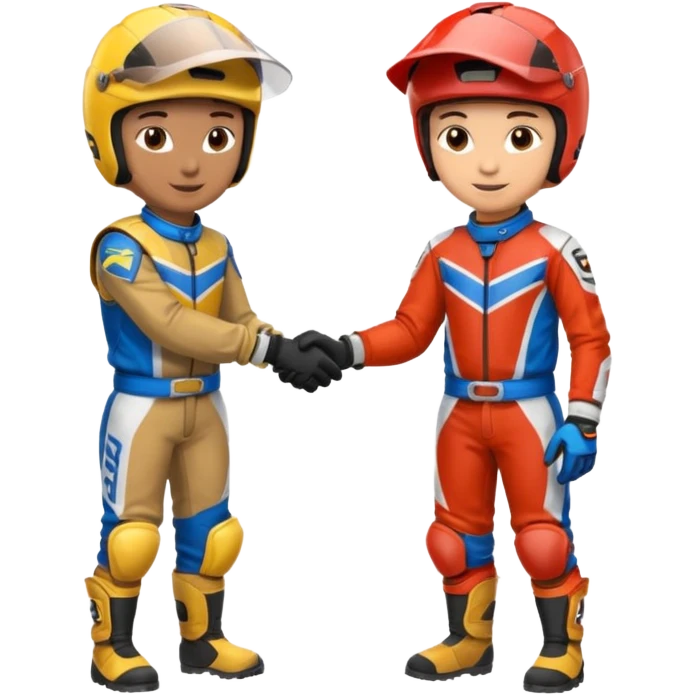 2 dirtbike racers in gear and gloves shaking hands emoji