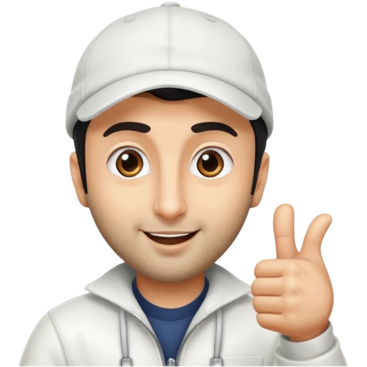 generate a pretty bratz emoji of ranbir kapoor wearing a white cap and doing a thumbs up emoji
