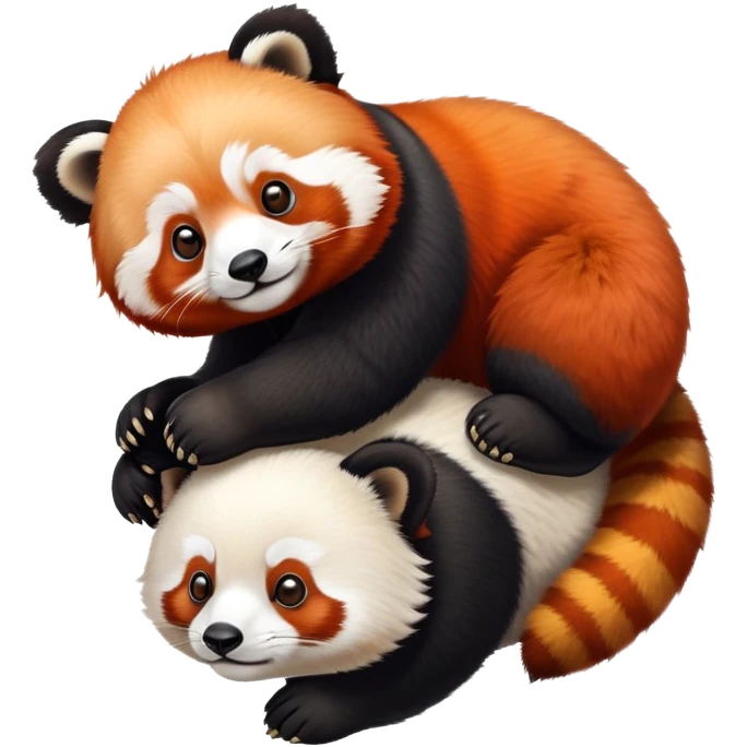 Red panda balancing on a giant panda's head emoji