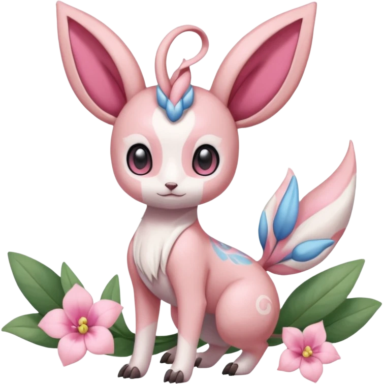 Cute Romantic Realistic  Floral Meloetta-Sylveon-Palkia-Cresselia-Digimon-Pokémon-Fakémon-hybrid-fusion, full body emoji