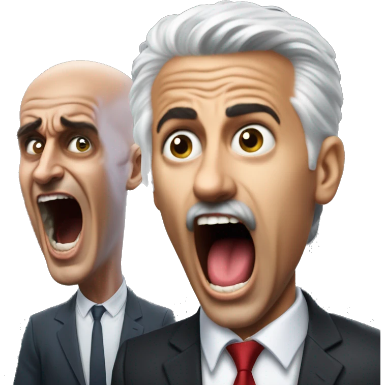Philippe Poutou screaming on a scared Jordan Bardella emoji
