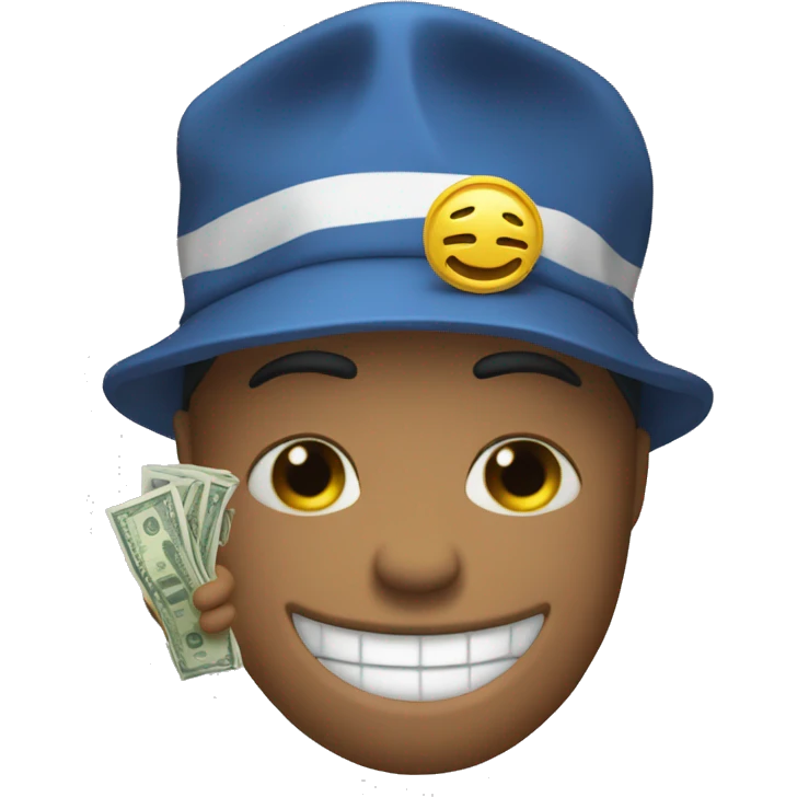 Emoji with bue hat and it's hands are flex money emoji