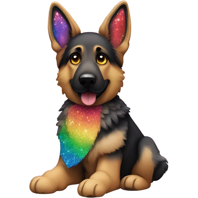 German shepherd with black and rainbow glitter fur emoji