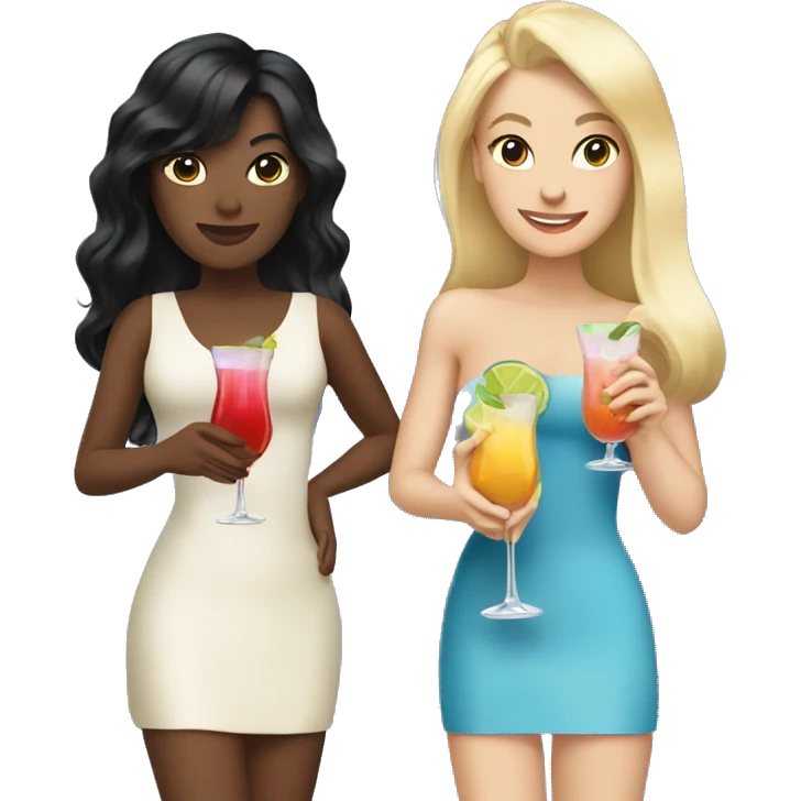 Blonde and black hair girls holding cocktails  emoji
