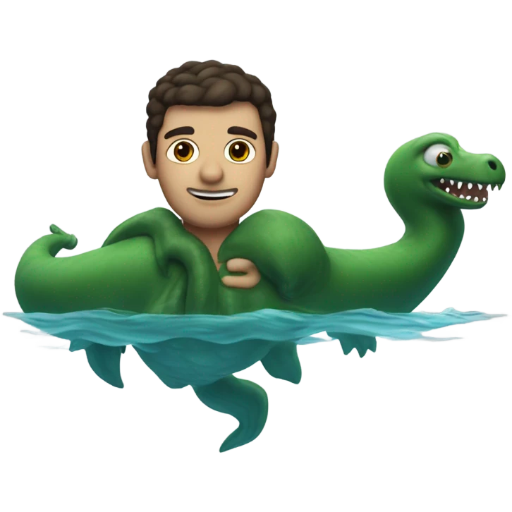 Tall brunette man swimming with Loch Ness monster  emoji