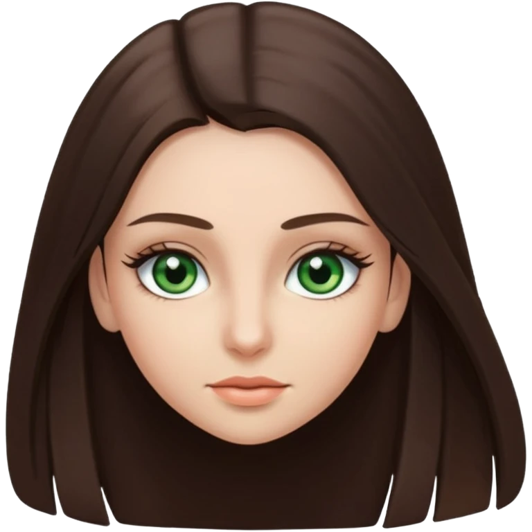 Brunette girl, with long straight hair, eyelashes, and green eyes￼ emoji