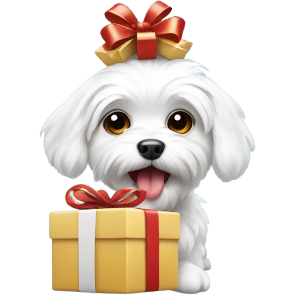 Maltese dog holding a gift in its mouth emoji