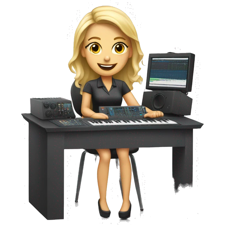 Audio technician girl blonde with an audio desk sitting emoji