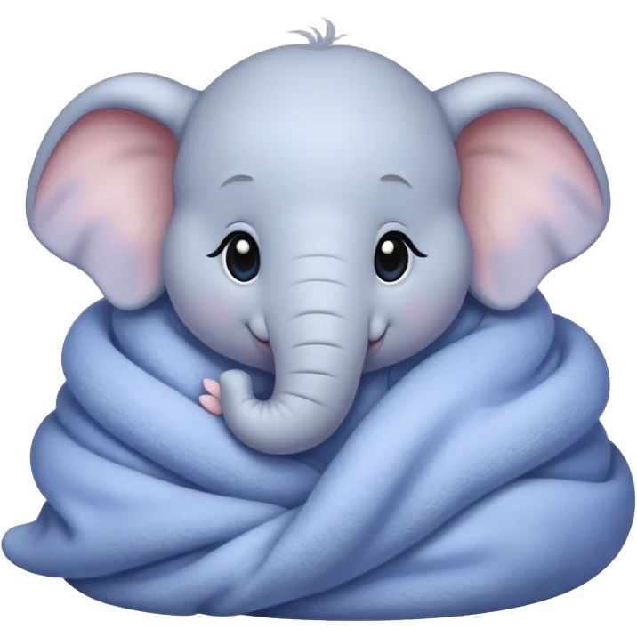 baby white elephant cozy in a periwinkle blanket emoji
