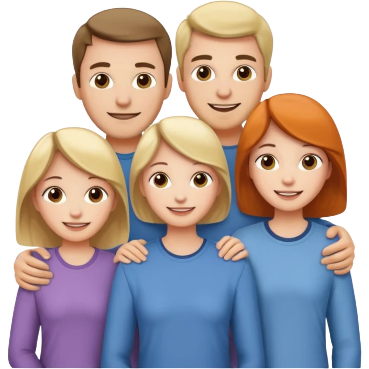 Happy family of 5: mom, dad, two sisters and brother emoji