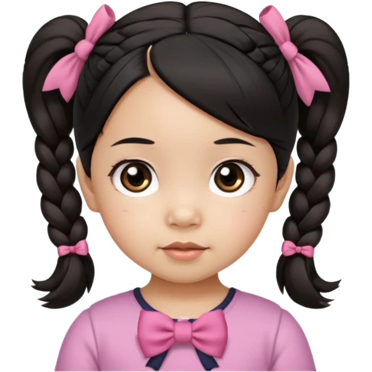 mixed toddler girl asian and american with bow pigtails, dark brown/black hair with big brown eyes emoji