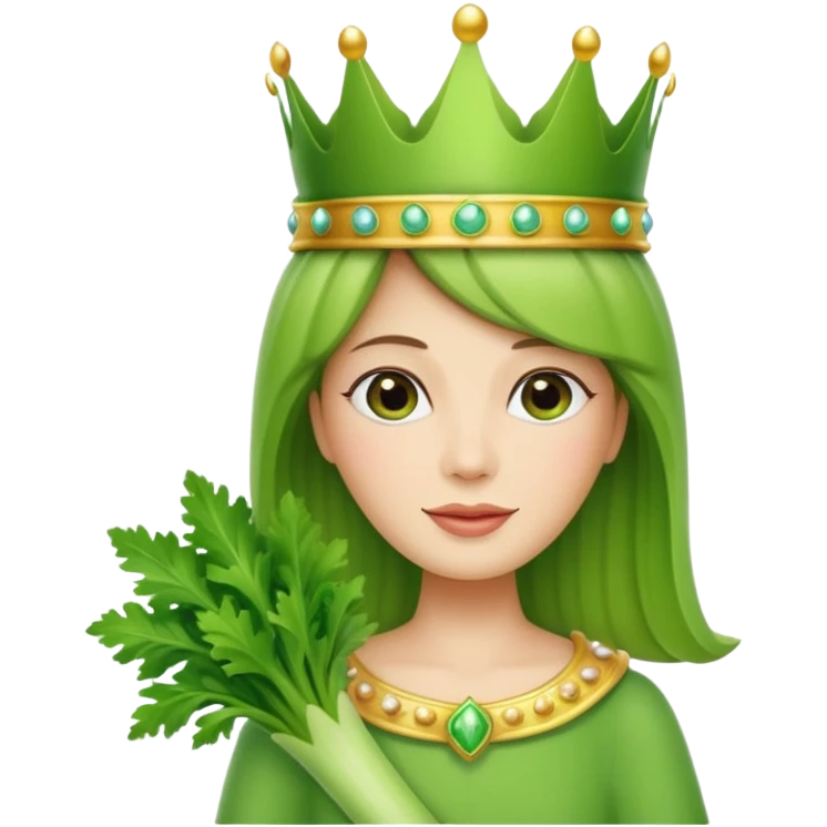 Celery stalk with a feminine face wearing a crown emoji