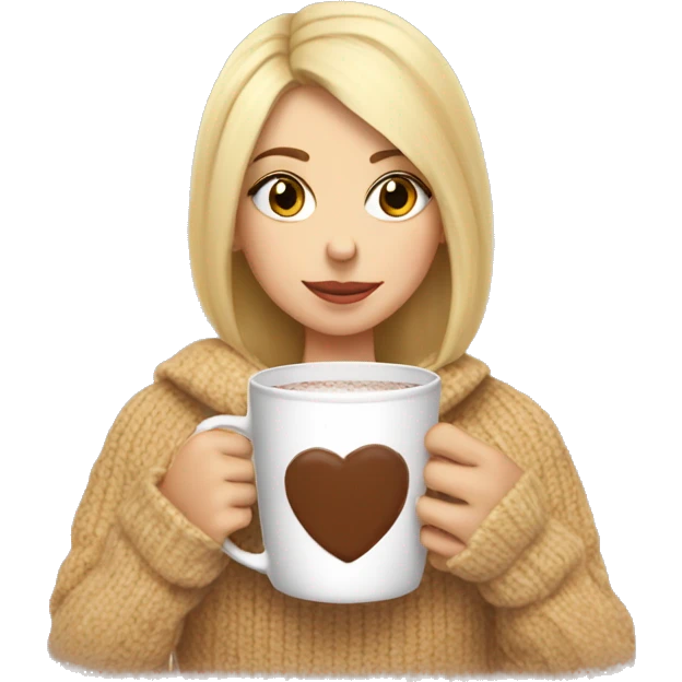 Blonde girl drinking hot cocoa with a cozy sweater on  emoji