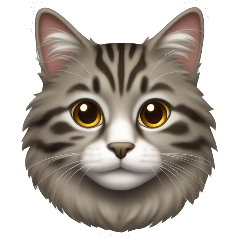 fluffy grey brown tabby cat with white nose emoji