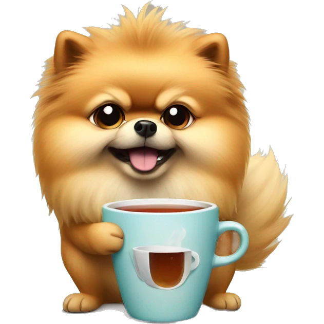 angry pomeranian with cup of tea in his paw emoji