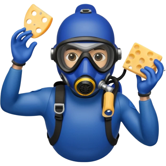 Man Scuba diver holding blueberries and cheese emoji