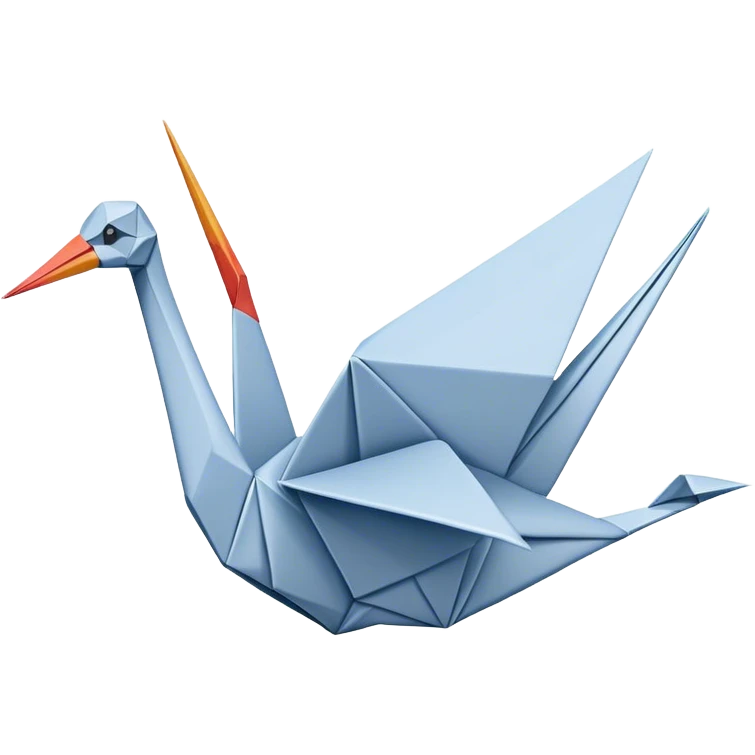 Cinematic Realistic Origami Crane Emoji, featuring a beautifully folded paper crane with crisp, delicate edges and intricate creases. The elegant structure casts soft shadows under warm, natural lighting, with a subtle texture of fine paper enhancing its serene and symbolic presence. emoji