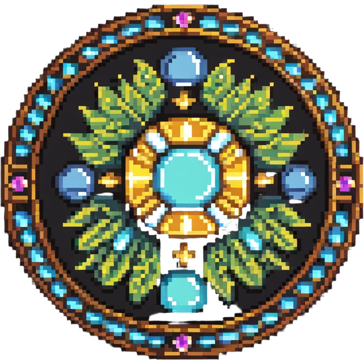 Special member medallion with intricate pixel art design and gem inlays emoji