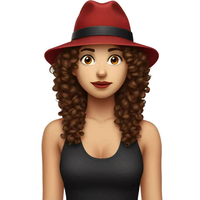 girl with brown hair Brown curly-haired woman with a stylish hat, septurn nose piercing with a barbell, wearing red or black. Includes various expressions l thinking emoji
