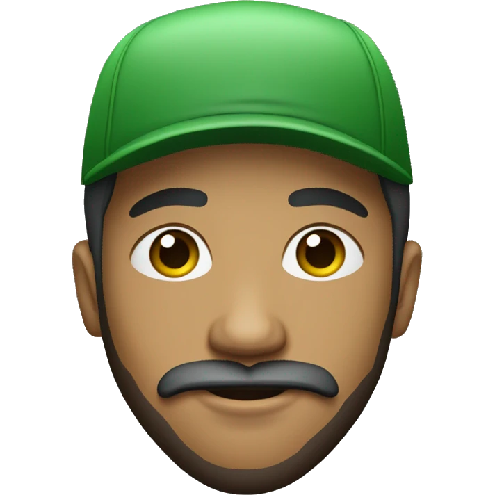 Create a young mixed-race man with a beard and moustache wearing an all-green cap and a T-shirt white emoji