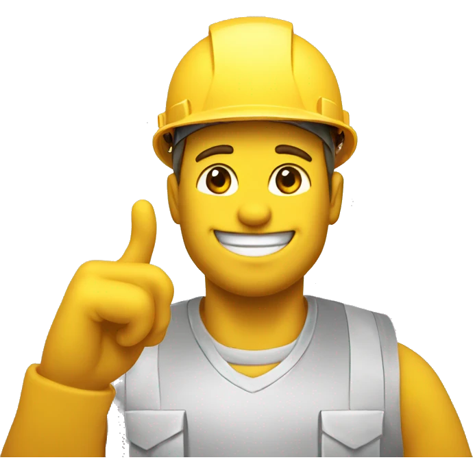 imoji smiley builder in a construction helmet raises his one finger up emoji