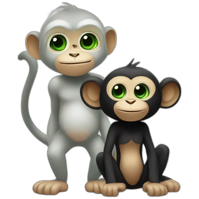 a white monkey with green eyes is in love with a black pumped up monkey emoji