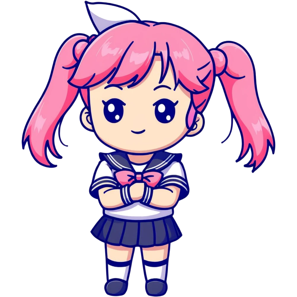 Adorable anime schoolgirl with pink twin tails and big eyes wearing sailor uniform, cute chibi style emoji