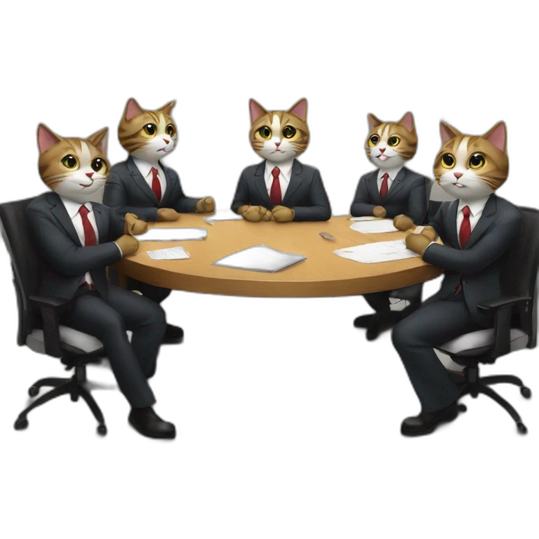 cats in business suits sit at the table at a meeting emoji