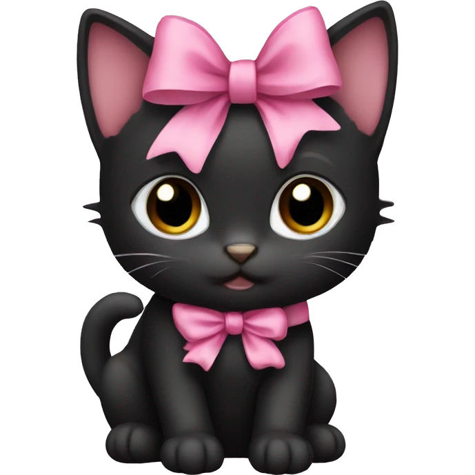 Black kitten with pink bow emoji