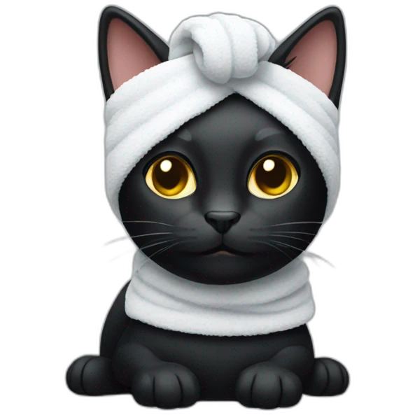 black cat with a towel on his head emoji