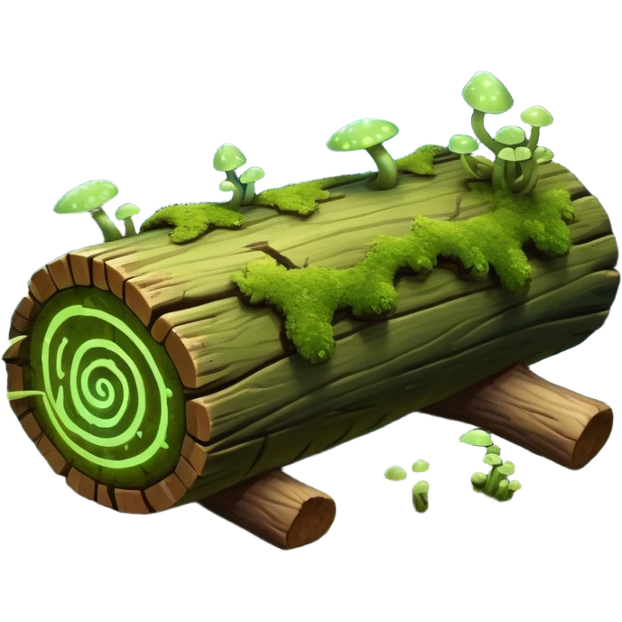 A serpentine creature with a segmented body resembling moss-covered logs, featuring bioluminescent fungi growing along its spine that pulse hypnotically when it hunts at night.

 emoji