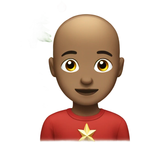 bald boy beside Christmas tree emoji