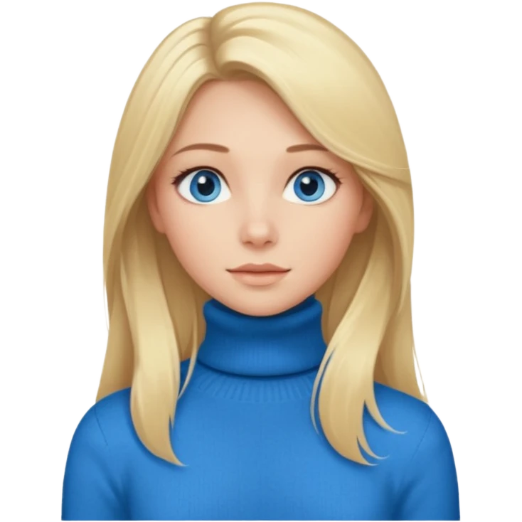 Chica rubia de piel blanca ojos azules y cuello vuelto pelo muy largo y atractiva emoji