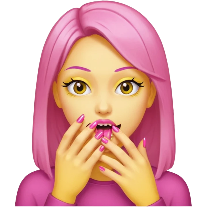 yellow face biting pink nails  emoji