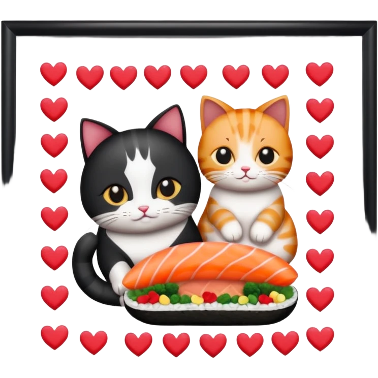 square frame made of hearts, sushi, and cats emoji