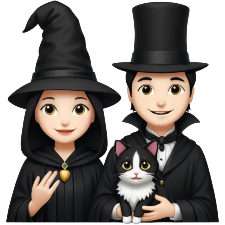 magician couple and their pet cat emoji